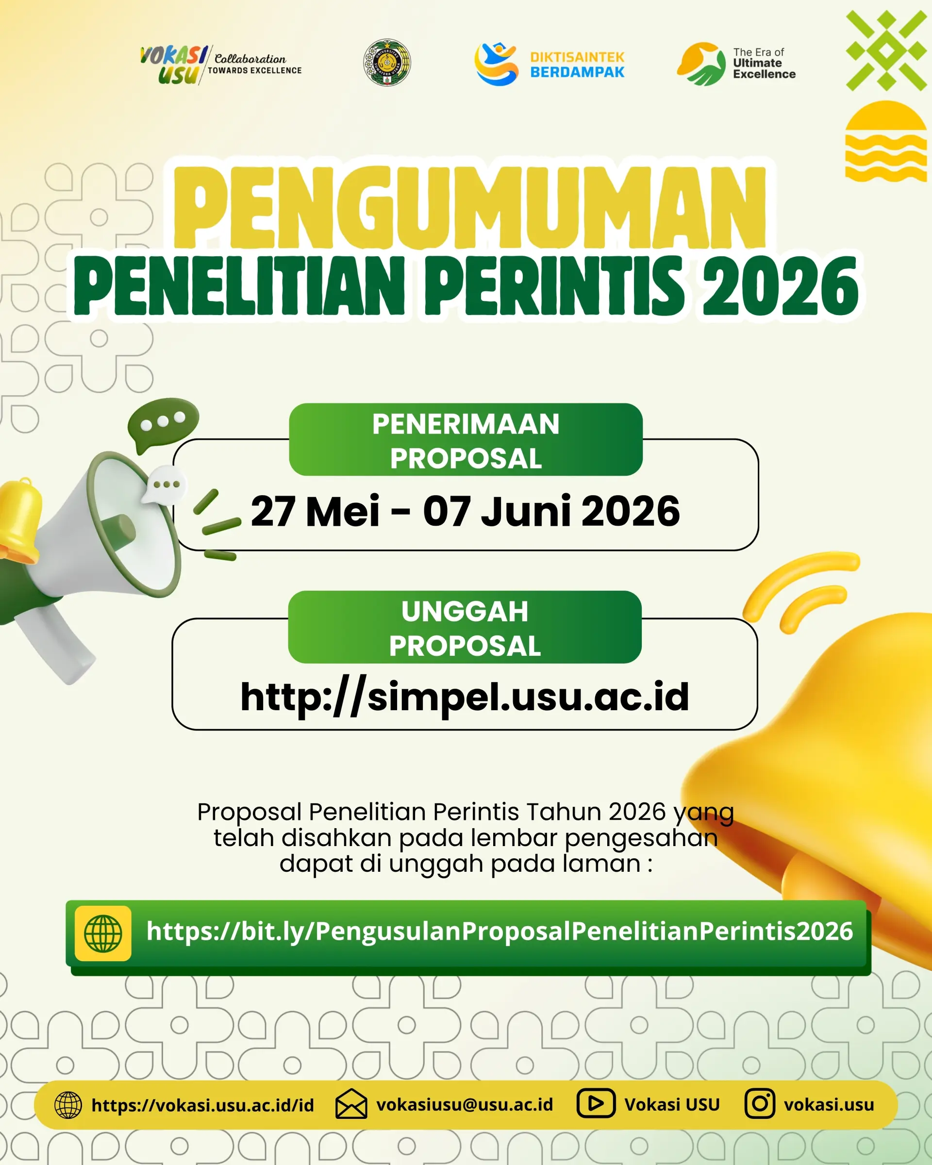 Pemberitahuan Pelaksanaan Penelitian Perintis Tahun 2026 Fakultas Vokasi USU